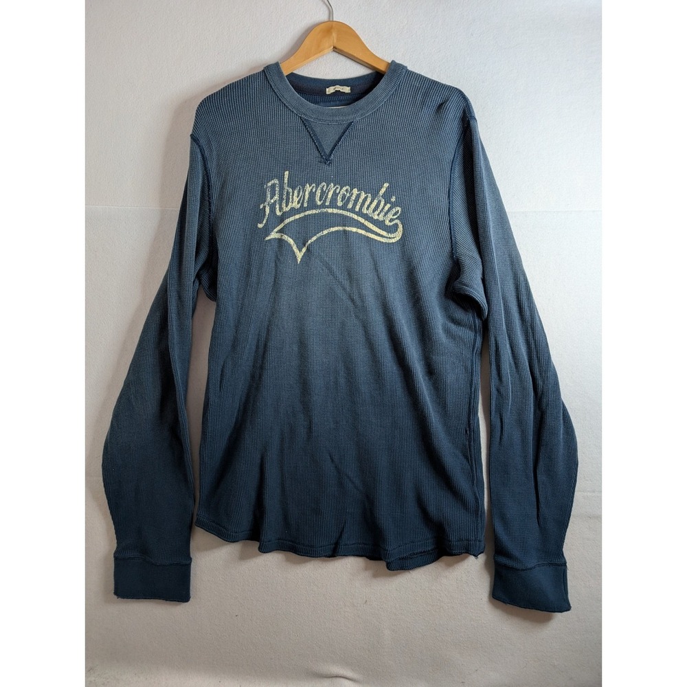 Vtg Abercrombie & Fitch Mens XXL Muscle Long Sleeve Waffle Thermal Shirt Blue
